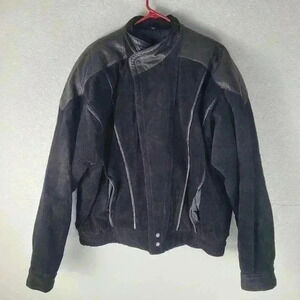 Saxony Mens  Black leather Full  Zip Snap 100% Leather Black Jacket